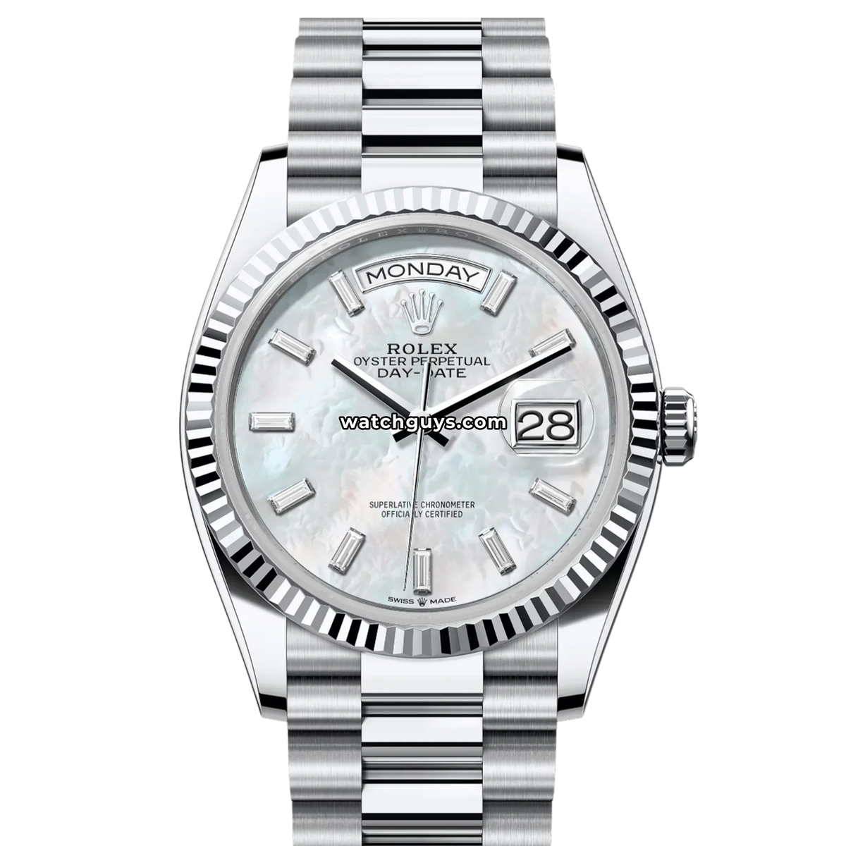Rolex Day-Date 128236 Platinum Mother of Pearl Baguette Diamond President